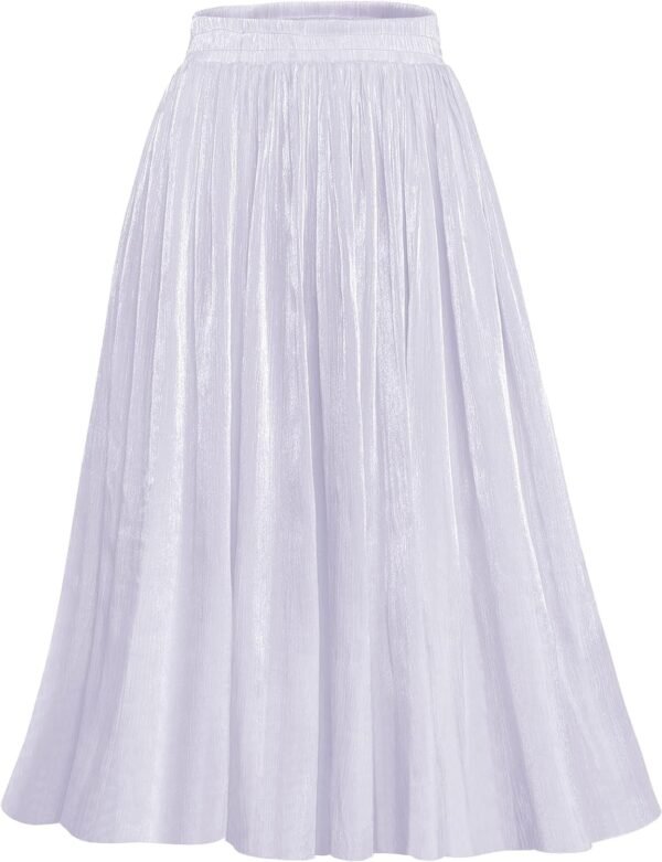 Women High Elastic Waist Pleated Midi Long Skirt Swing A-line Skirts