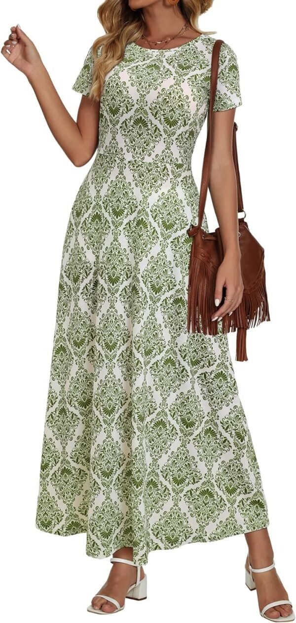 Women's 2024 Short Sleeve Round Neck Casual Summer Flowy Maxi Spring Dresses with Pockets