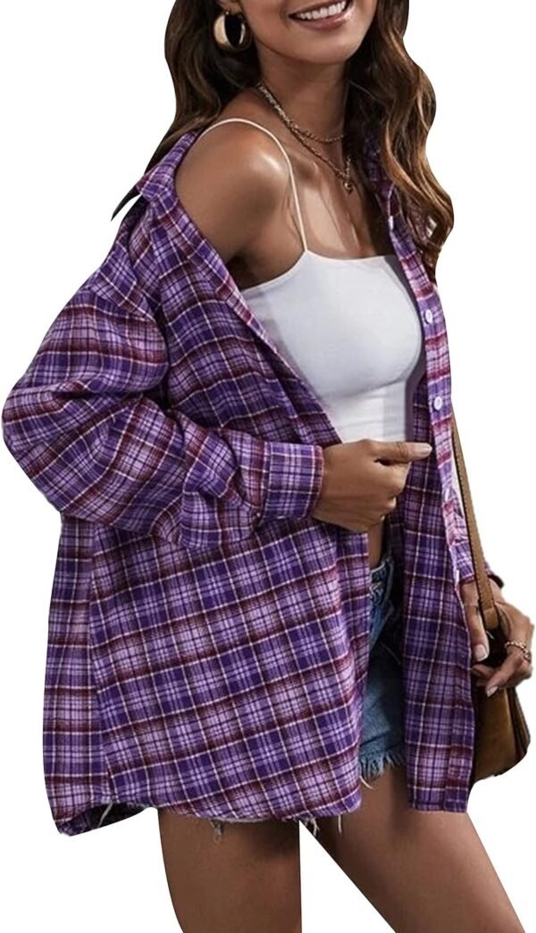 Plaid Flannel Button Down Shirts for Women Oversized Dressy Casual Long Sleeve Tops Blouse