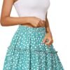 Women's Summer High Waist Floral Layered Ruffle Pleated Beach Mini Skirt