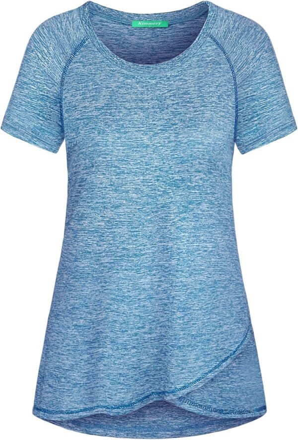 Woman Raglan Sleeve Round Neck Irregular Hem Yoga Workout Shirt Sizes M-3XL