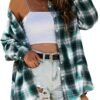 Plaid Flannel Button Down Shirts for Women Oversized Dressy Casual Long Sleeve Tops Blouse