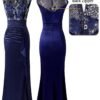 Womens Formal Ruched Ruffles Evening Prom Wedding Party Maxi Dress