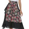 Women's Vintage Printed High Waist A-Line Pleated Patchwork Midi Skirts