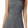 Women's Plaid Dress Sleeveless Fit and Flare Houndstooth Work Dresses