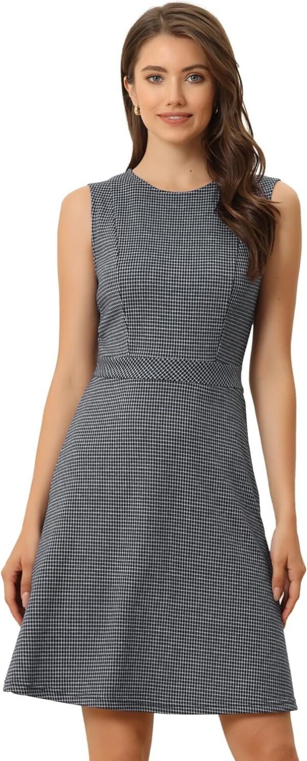 Women's Plaid Dress Sleeveless Fit and Flare Houndstooth Work Dresses