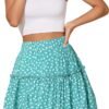 Women's Summer High Waist Floral Layered Ruffle Pleated Beach Mini Skirt