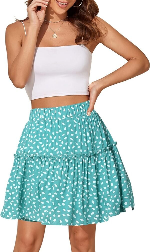Women's Summer High Waist Floral Layered Ruffle Pleated Beach Mini Skirt