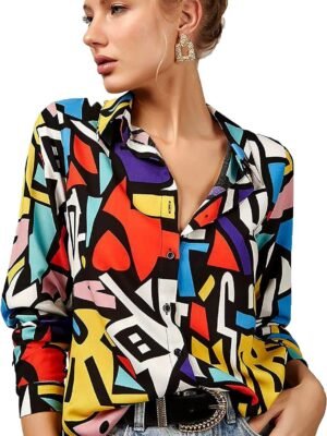 Blouses for Women Fashion, Casual Long Sleeve Button Down Shirts Tops, XS-3XL