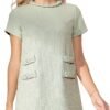 Women's Tweed Dress Short Sleeve Crew Neck A-line Party Vintage Mini Skirt Causal Dresses