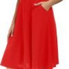 Womens High Waisted A Line Pleated Midi Skirt Button Front Skirts with Pocket