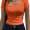 Women's Short Sleeve T Shirts Casual Summer Basic Scoop Neck Slim Fit Rib Knit Business Work Tee Tops