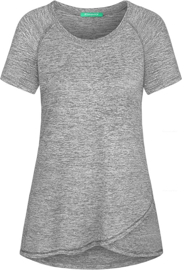 Woman Raglan Sleeve Round Neck Irregular Hem Yoga Workout Shirt Sizes M-3XL