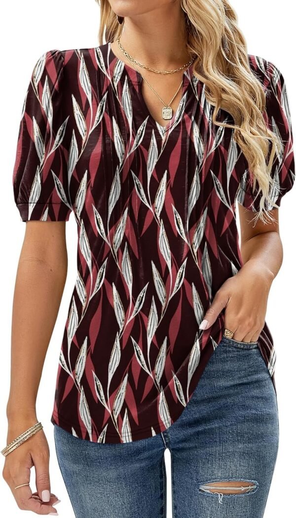 81ziwz0rbAL._AC_SL1500.jpg V Neck Puff Short Sleeve Pleated T Shirts for Women Fashion Summer Tops Casual Tunic Blouse