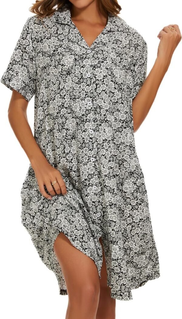 Cotton House Dress Women's Classic Nightgown Short Sleeve Housecoat Button-Up Front Duster Robe…