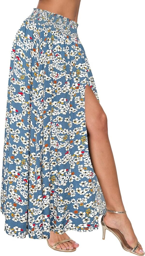 Women's Print Long Skirts High Waist Split A Line Full Length Maxi Skirt