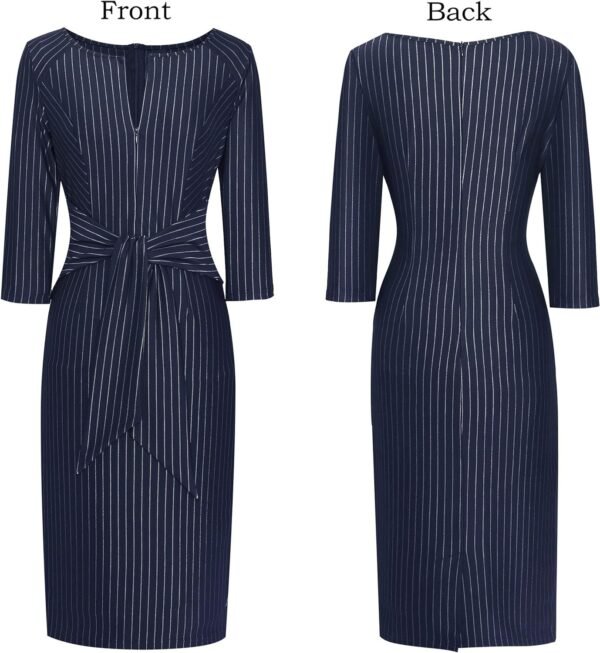 Womens Front Zipper Tie Waist Slim Work Business Office Bodycon Pencil Dress