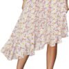 Women's Boho Floral High Waisted High Low Asymmetric Hem Midi Skirt