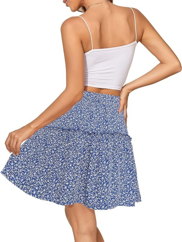 Women's Summer High Waist Floral Layered Ruffle Pleated Beach Mini Skirt, Navy Blue, XX-Large