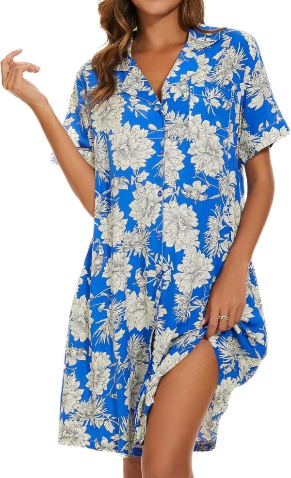 Cotton House Dress Women's Classic Nightgown Short Sleeve Housecoat Button-Up Front Duster Robe…