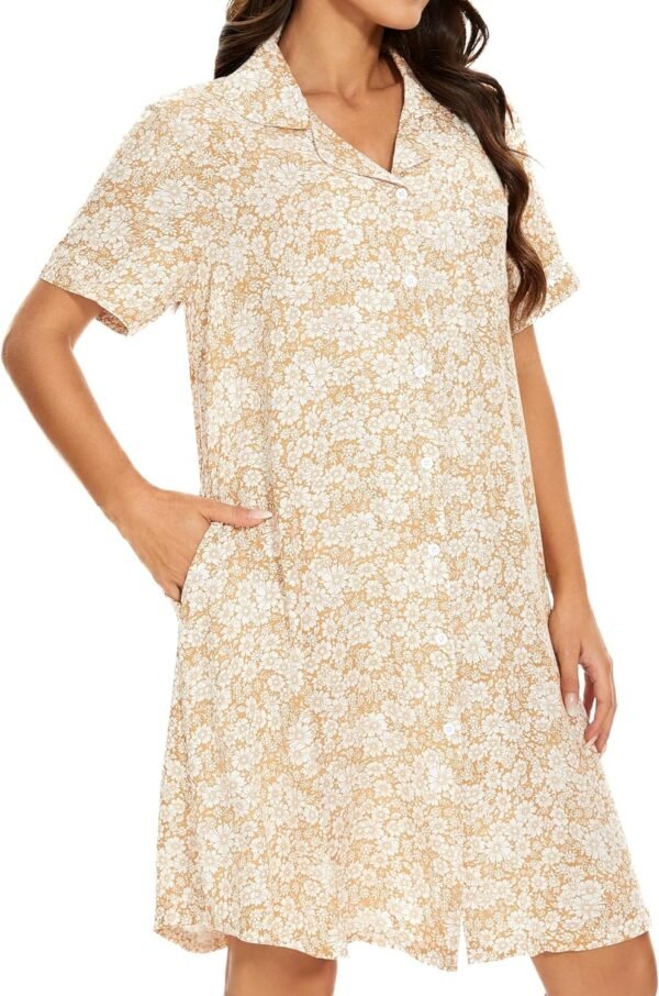 Cotton House Dress Women's Classic Nightgown Short Sleeve Housecoat Button-Up Front Duster Robe…