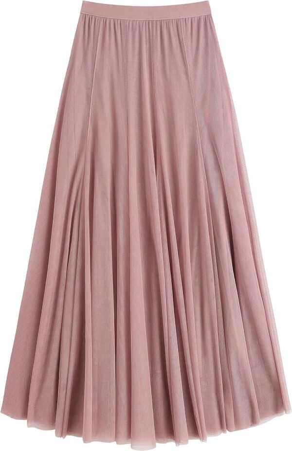 Women's Tulle Skirt Elastic High Waist Layered Pleated Mesh Flowy A-line Midi Skirt