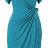 Womens Deep V Neck Ruffle Sleeve Sheath Casual Cocktail Party Work Faux Wrap Dress