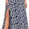 Women's Print Long Skirts High Waist Split A Line Full Length Maxi Skirt