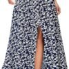 Women's Print Long Skirts High Waist Split A Line Full Length Maxi Skirt