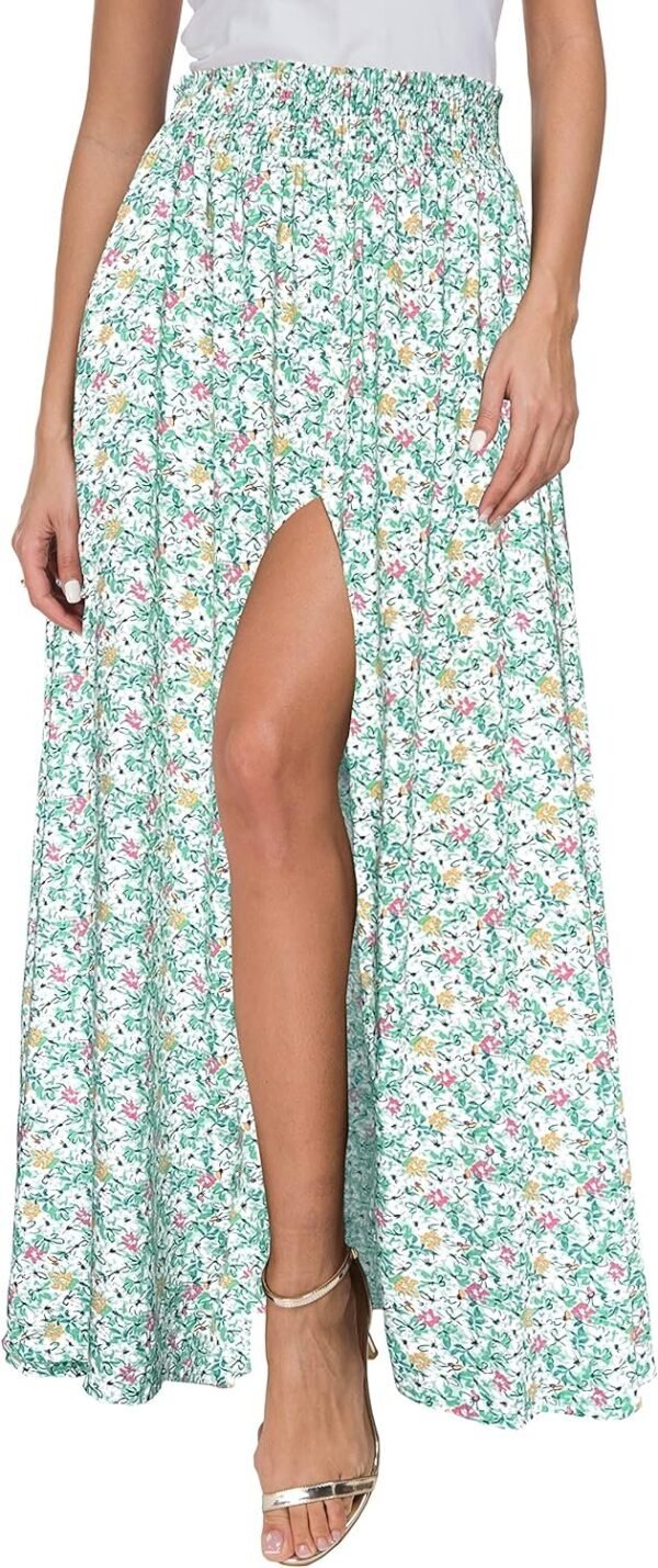 Women's Print Long Skirts High Waist Split A Line Full Length Maxi Skirt