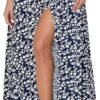 Women's Print Long Skirts High Waist Split A Line Full Length Maxi Skirt