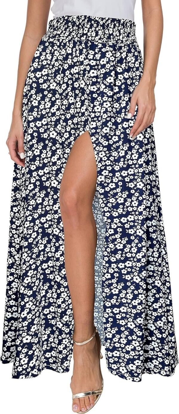 Women's Print Long Skirts High Waist Split A Line Full Length Maxi Skirt