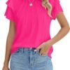 Women Dressy Casual Tops Business Work Blouses Summer Shirts Short Sleeve Crew Neck Outfits 2024