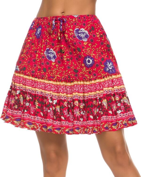 Women's Flared Short Skirt Floral/Solid Ruffle Mini Skater Skirt