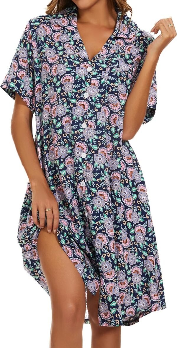 Cotton House Dress Women's Classic Nightgown Short Sleeve Housecoat Button-Up Front Duster Robe…