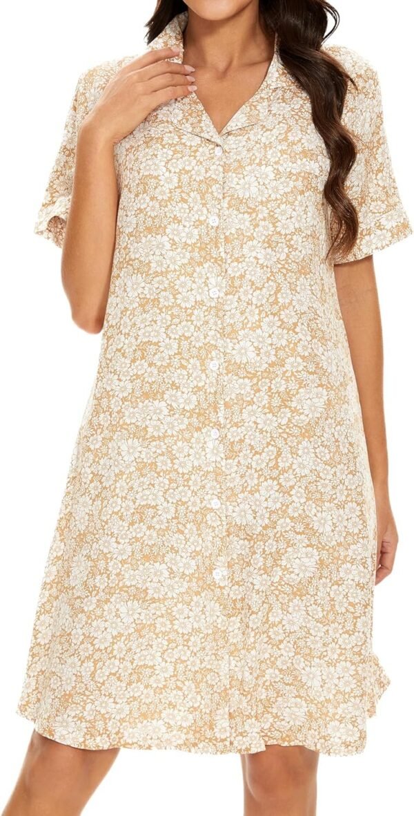 Cotton House Dress Women's Classic Nightgown Short Sleeve Housecoat Button-Up Front Duster Robe…