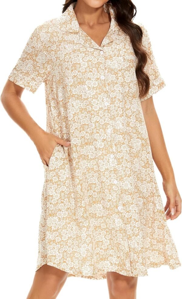 Cotton House Dress Women's Classic Nightgown Short Sleeve Housecoat Button-Up Front Duster Robe…
