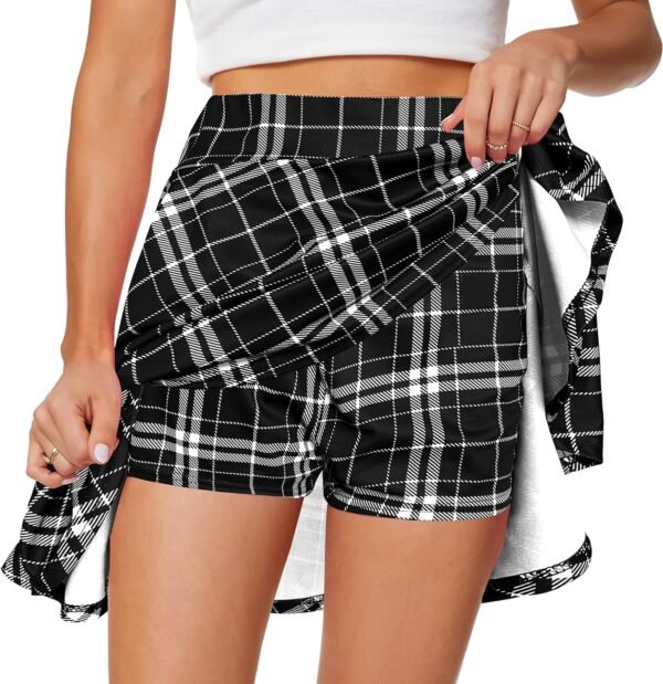 Women's Casual Basic Versatile Flared Pleated Mini Skater Skirt with Shorts