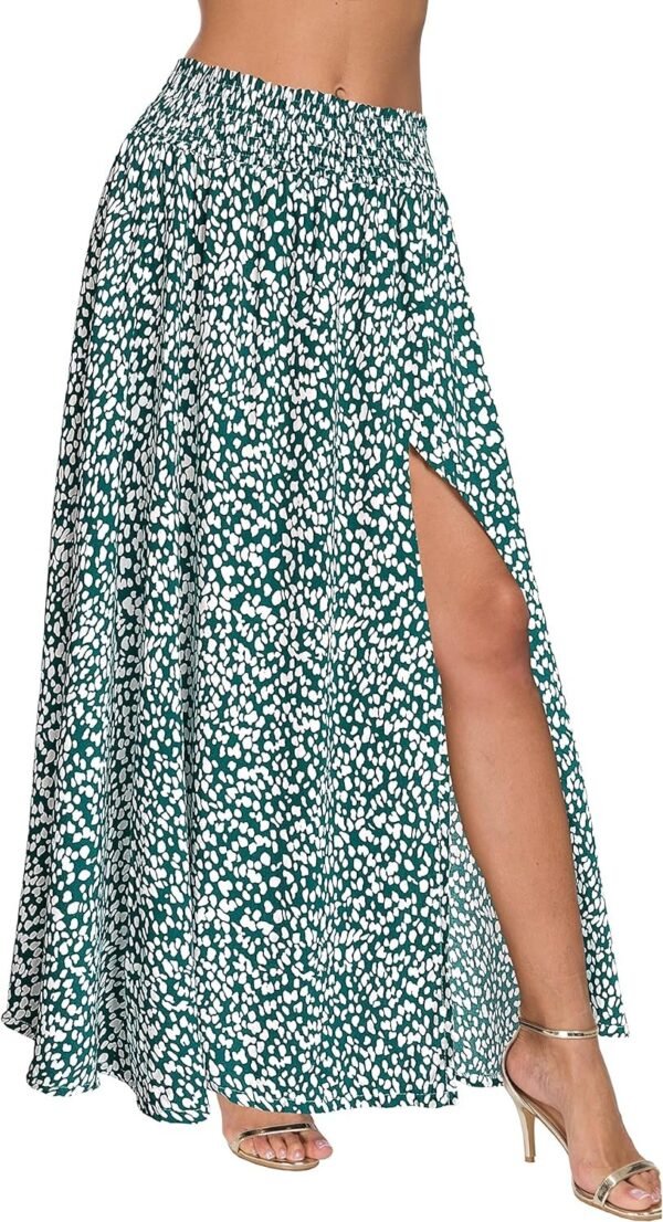 Women's Print Long Skirts High Waist Split A Line Full Length Maxi Skirt