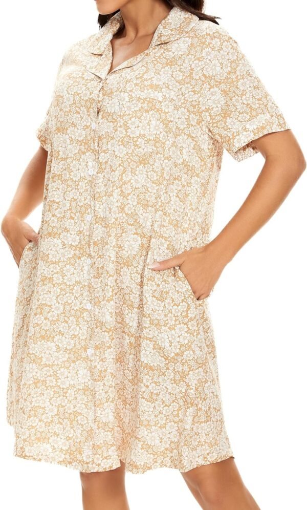 Cotton House Dress Women's Classic Nightgown Short Sleeve Housecoat Button-Up Front Duster Robe…