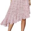 Women's Boho Floral High Waisted High Low Asymmetric Hem Midi Skirt