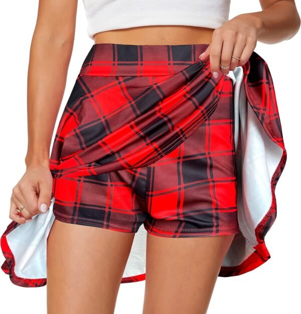 Women's Casual Basic Versatile Flared Pleated Mini Skater Skirt with Shorts