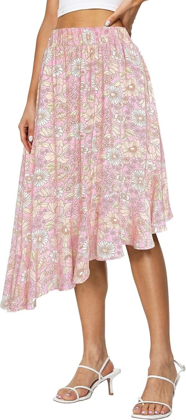Women's Boho Floral High Waisted High Low Asymmetric Hem Midi Skirt