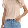 Women Dressy Casual Tops Business Work Blouses Summer Shirts Short Sleeve Crew Neck Outfits 2024