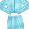 Womens Casual Plaid 2 Piece Outfits Long Sleeve Jacket Crop Top Bodycon Mini Skirt Set Plaid Suits Stripe Suits