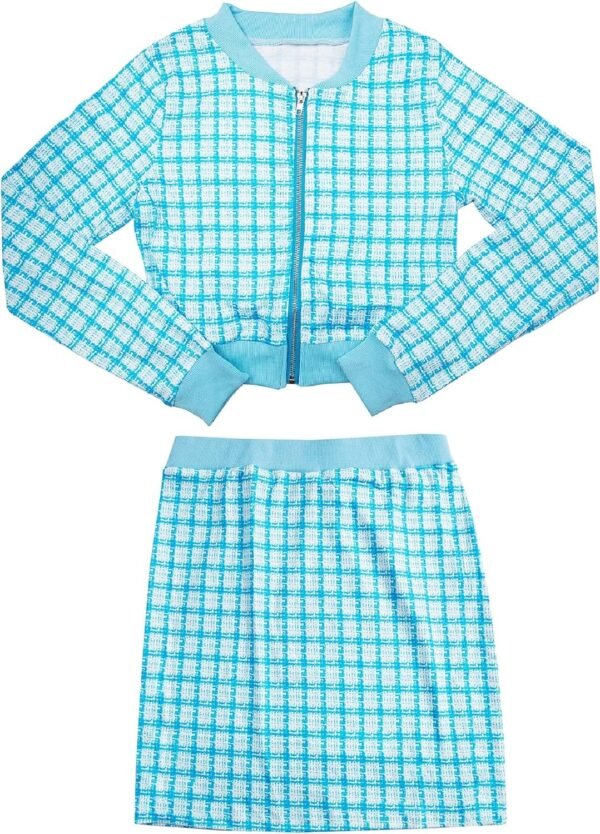 Womens Casual Plaid 2 Piece Outfits Long Sleeve Jacket Crop Top Bodycon Mini Skirt Set Plaid Suits Stripe Suits