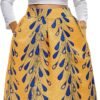 Womens African Print Skirt Boho Flare Pleated Midi Skirt with Pockets