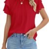 Women Dressy Casual Tops Business Work Blouses Summer Shirts Short Sleeve Crew Neck Outfits 2024