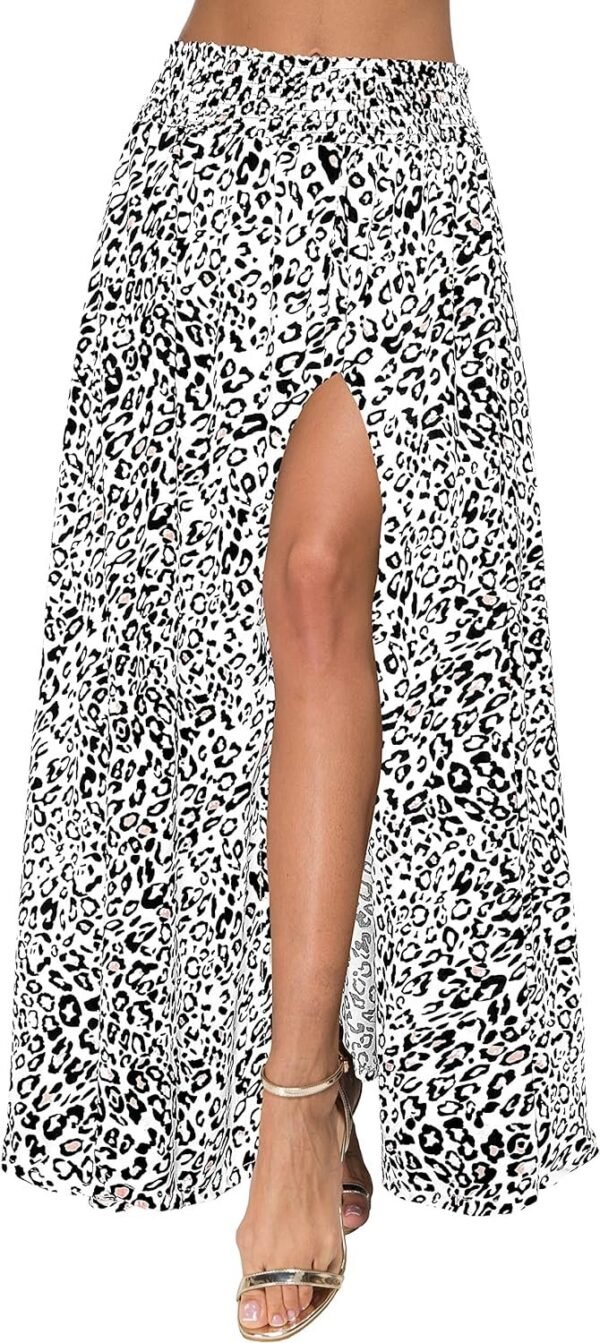 Women's Print Long Skirts High Waist Split A Line Full Length Maxi Skirt
