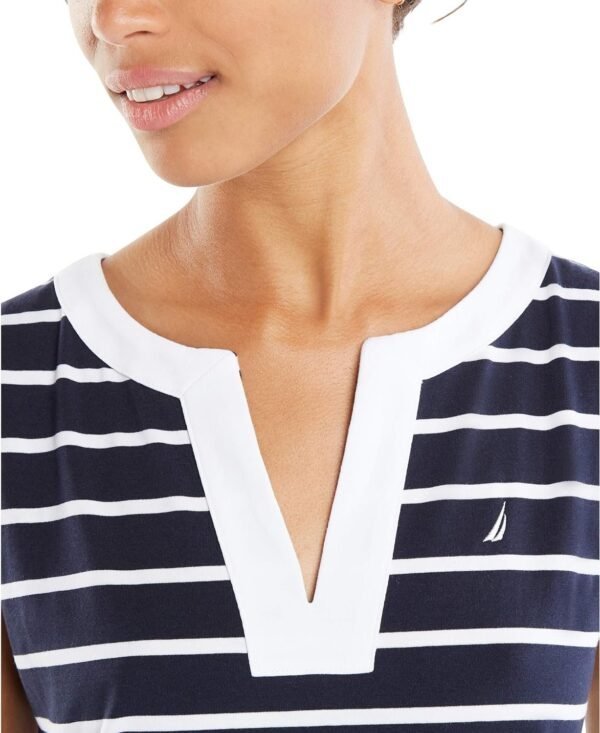 Women's Breton Stripes Sleeveless V-Neck Stretch Cotton Polo Dress